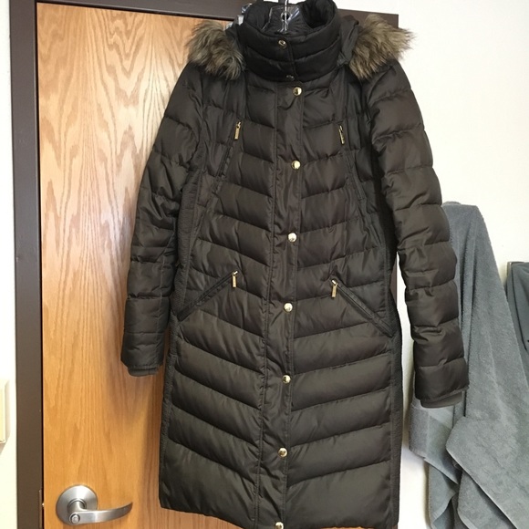 michael kors dark moss down coat